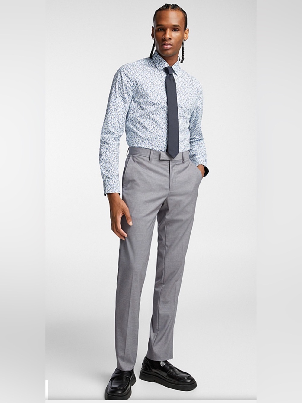 Soul Of London Men’s Slim Fit Dress Pants Light Gray Unhemmed Sz 29R